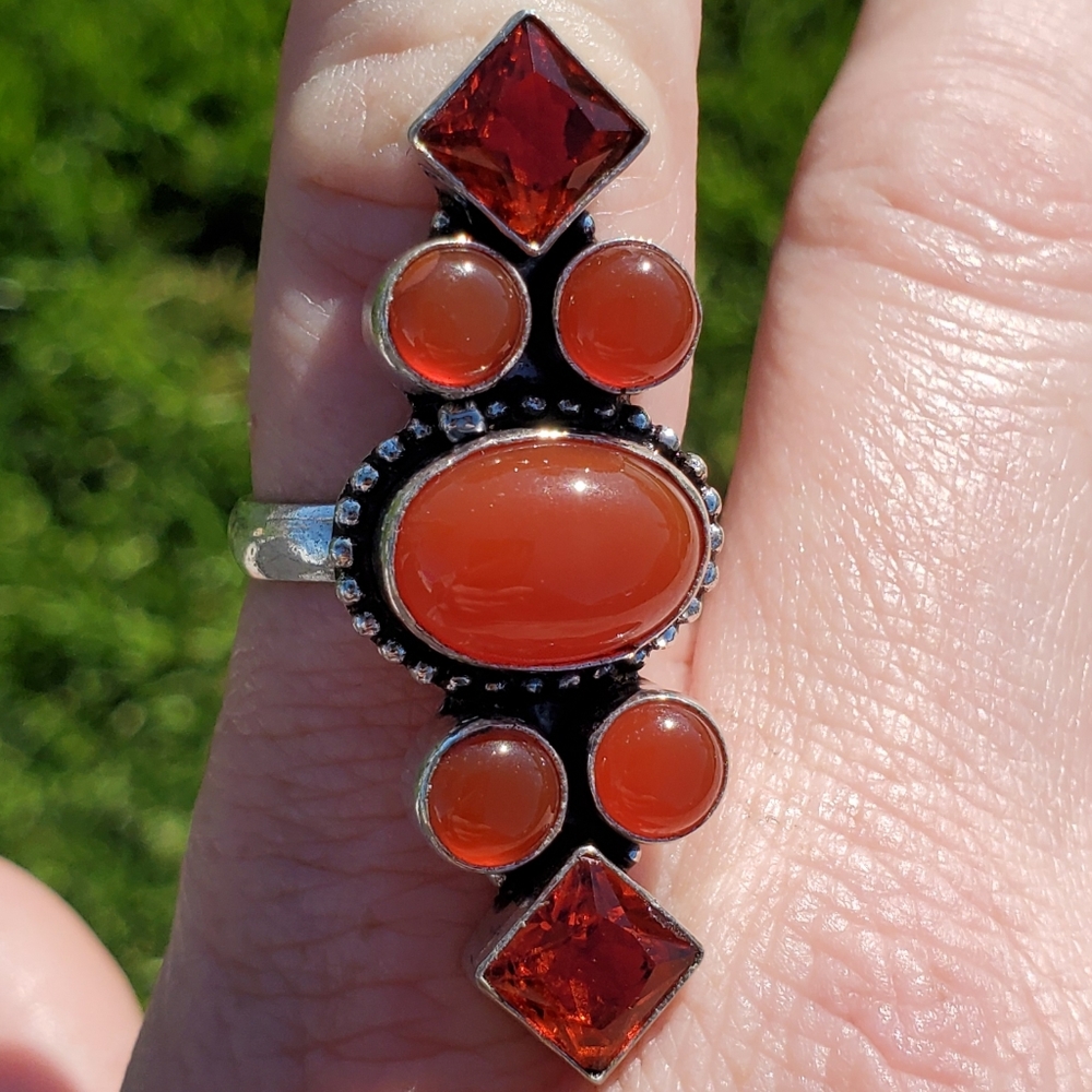 New Carnelian & Garnet 925 Silver Statement Ring.